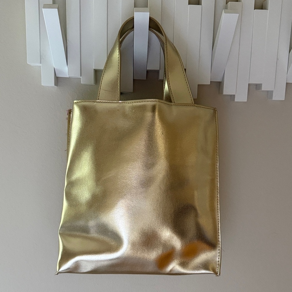 Victoria's Secret Hot Model Small Gold Tote Bag Purse Heart Logo - Picture 5 of 8
